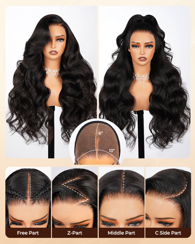 Arabella 13x6 Three-Go™ Glueless Extra Long Wig Body Wave With Drawstring Natural Black 100% Human Hair Wig