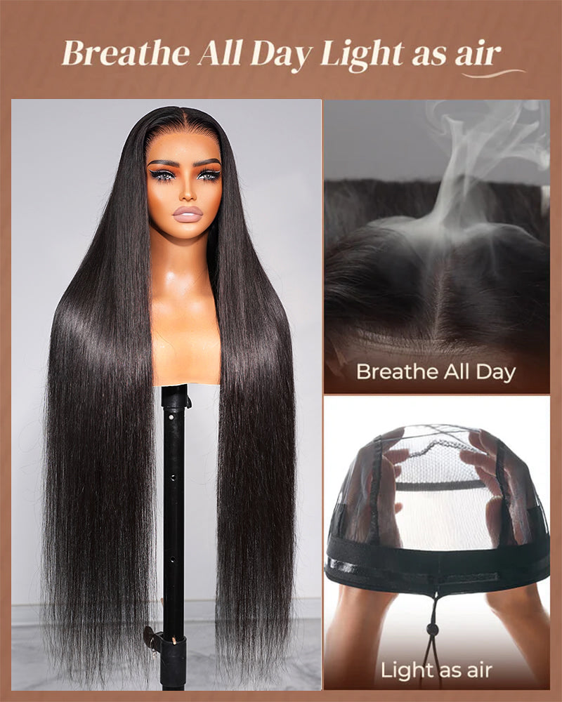 Arabella 13x6 Three-Go™ Glueless Wig 36Inch Super Long Silky Straight With Drawstring Natural Black 100% Human Hair Wig