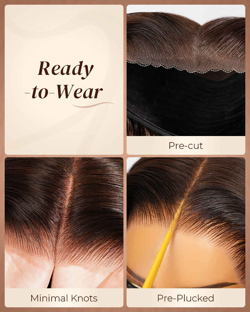 Pure-Luxe™ Airtouch Balayage Caramel Highlights Ombre Color Blowout In Wavy Pre-Cut 13x6 Lace Ultra-Dense Glueless Human Hair Wig
