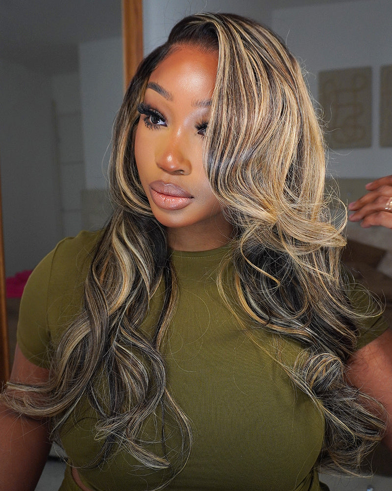 Arabella 13x6 Three-Go™ Ombre Platinum Blonde Balayage Highlights Glueless Wig Loose Body Wave With Drawstring