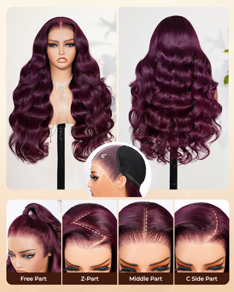 Arabella 13x6 Three-Go™ Dark Plum Glueless Wig Body Wave With Drawstring 100% Human Hair Wig