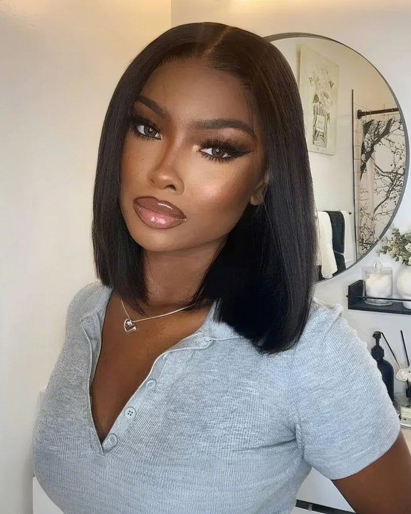 Arabella 6x5 Invisible Knots Glueless & 13x4 Frontal Lace Straight Bob Wig Pre-cut Lace Natural Black Beginner Friendly 13x4 Lace