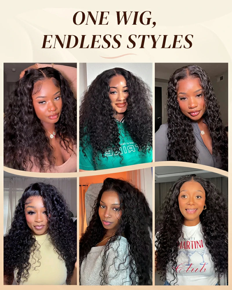 【$299 = 2 WIGS】Arabella 13x6 Three-Go™ Glueless Wig Water Wave With Drawstring Natural Black 100% Human Hair Wig