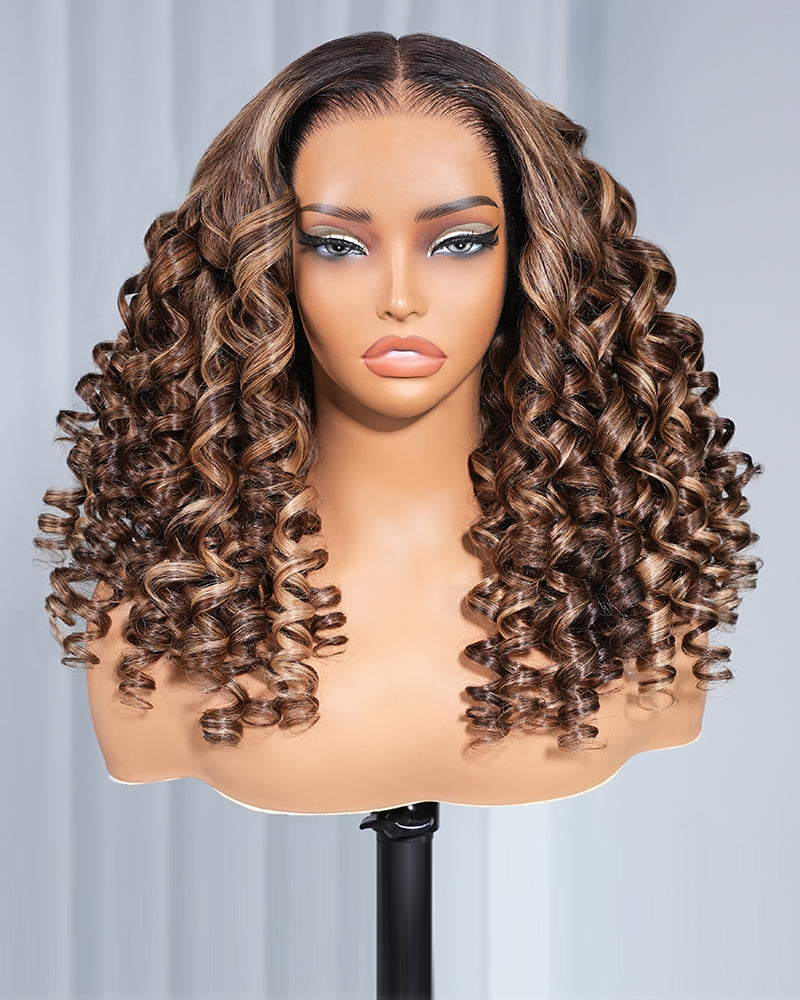 【VIP Offer】Arabella 13x6 Three-Go™ Ombre Highlight Honey Blonde Glueless Wig Wand Curl With Drawstring 100% Human Hair Wig