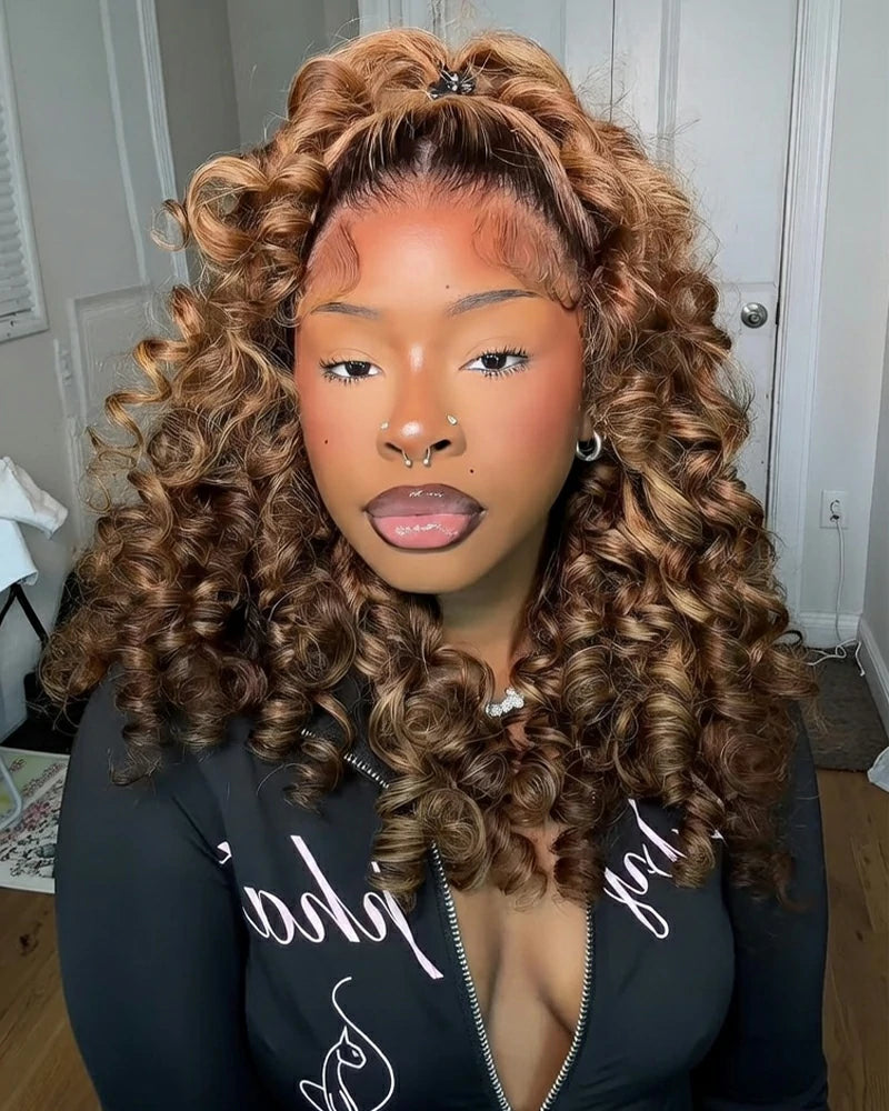 【VIP Offer】Arabella 13x6 Three-Go™ Ombre Highlight Honey Blonde Glueless Wig Wand Curl With Drawstring 100% Human Hair Wig