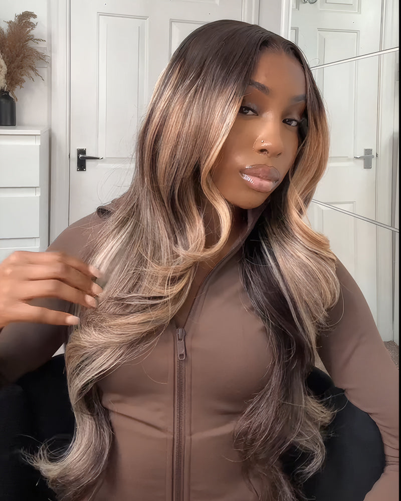 Arabella 6x5 Invisible Knots Glueless Ombre Platinum Blonde Balayage Highlights Loose Body Wave Wig Pre-cut Lace Beginner Friendly