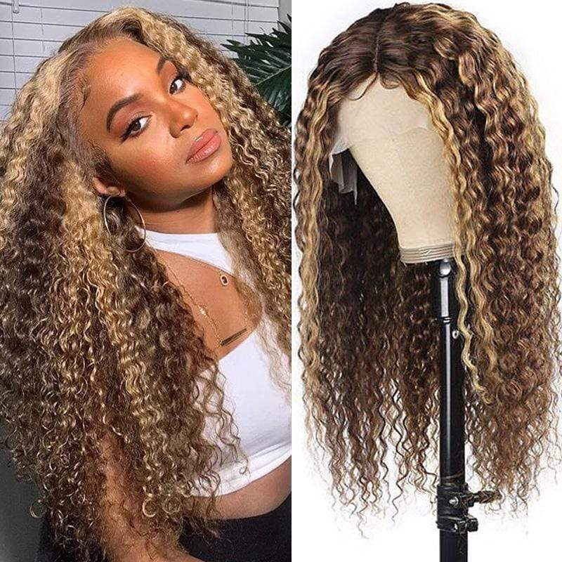 30" Deep Wave Wig Honey Blonde Piano Highlights Color 13*4/13*6 Lace Front 180%/250% Density Human Hair Wigs Free Part - arabellahair.com