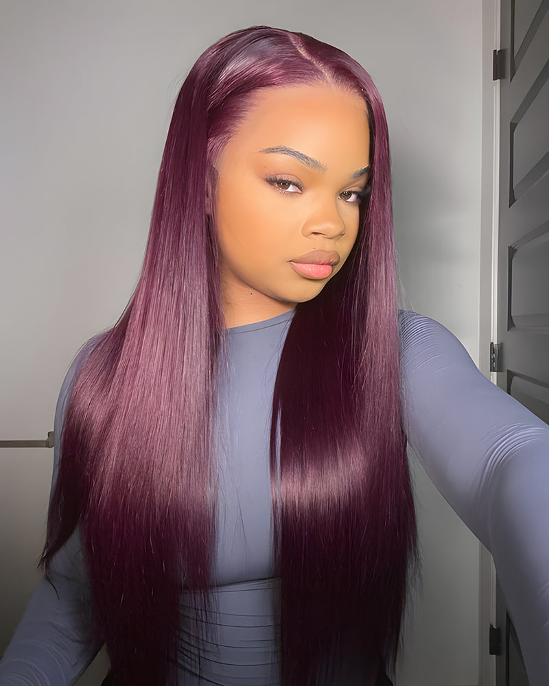 【Subscriber Deal】Arabella 6x5/13x4 Lace Glueless Dark Plum Straight Wig Pre-cut Lace Beginner Friendly 6x5 Pre-Cut Lace