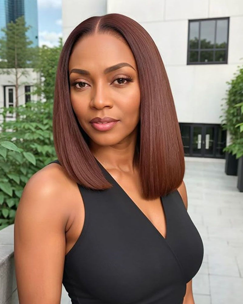 Arabella 6x5 invisible knots Glueless & 13x4 lace Chocolate Brown Straight Bob Wig Pre-cut Lace Beginner Friendly