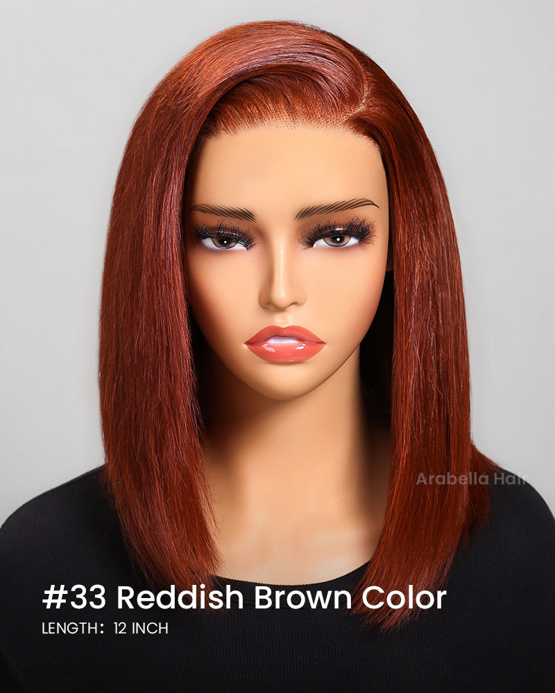 Arabella 6x5 Invisible Knots & 13x4 Frontal Lace Reddish Brown Straight Bob Wig Pre-cut Lace Beginner Friendly
