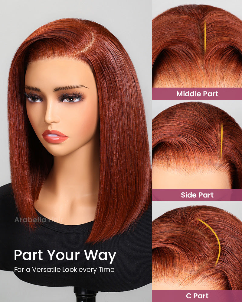 Arabella 6x5 Invisible Knots & 13x4 Frontal Lace Reddish Brown Straight Bob Wig Pre-cut Lace Beginner Friendly