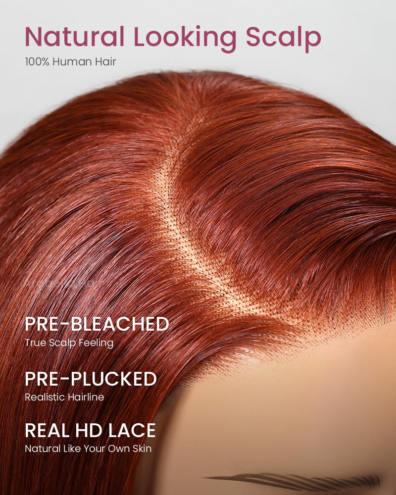 Arabella 6x5 Invisible Knots & 13x4 Frontal Lace Reddish Brown Straight Bob Wig Pre-cut Lace Beginner Friendly