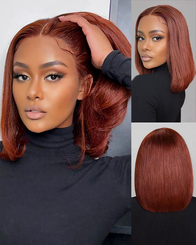 Arabella 6x5 Invisible Knots & 13x4 Frontal Lace Reddish Brown Straight Bob Wig Pre-cut Lace Beginner Friendly