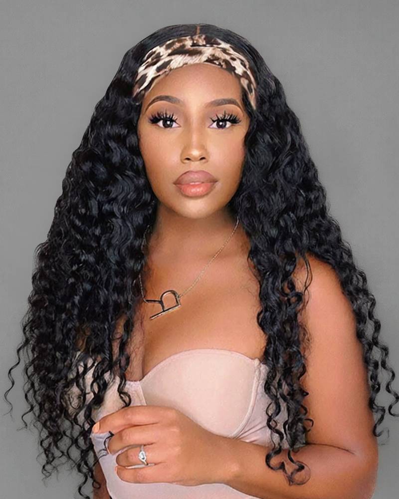 【Bogo Sale】Water Wave Natural Black Wig Easy Wear Glueless Headband Human Hair Wig