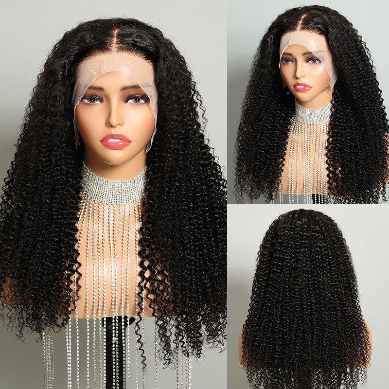 15A Grade 13x4 Lace Front Afro Curly Bleached Knots Natural Black Human Hair Wigs