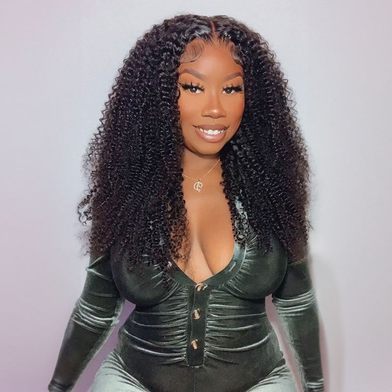 15A Grade 13x4 Lace Front Afro Curly Bleached Knots Natural Black Human Hair Wigs
