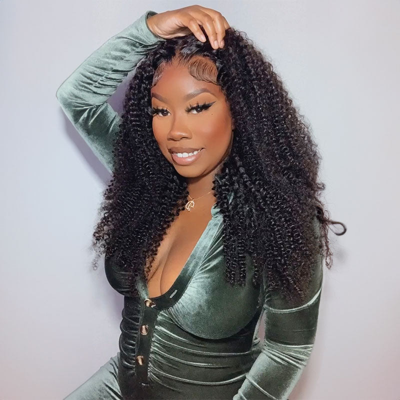 15A Grade 13x4 Lace Front Afro Curly Bleached Knots Natural Black Human Hair Wigs