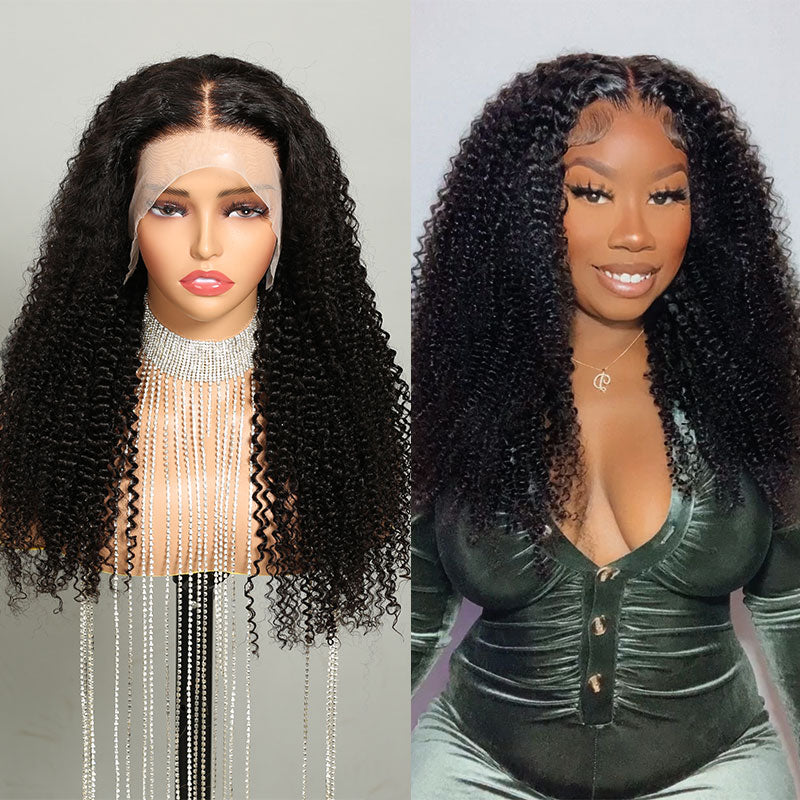 15A Grade 13x4 Lace Front Afro Curly Bleached Knots Natural Black Human Hair Wigs