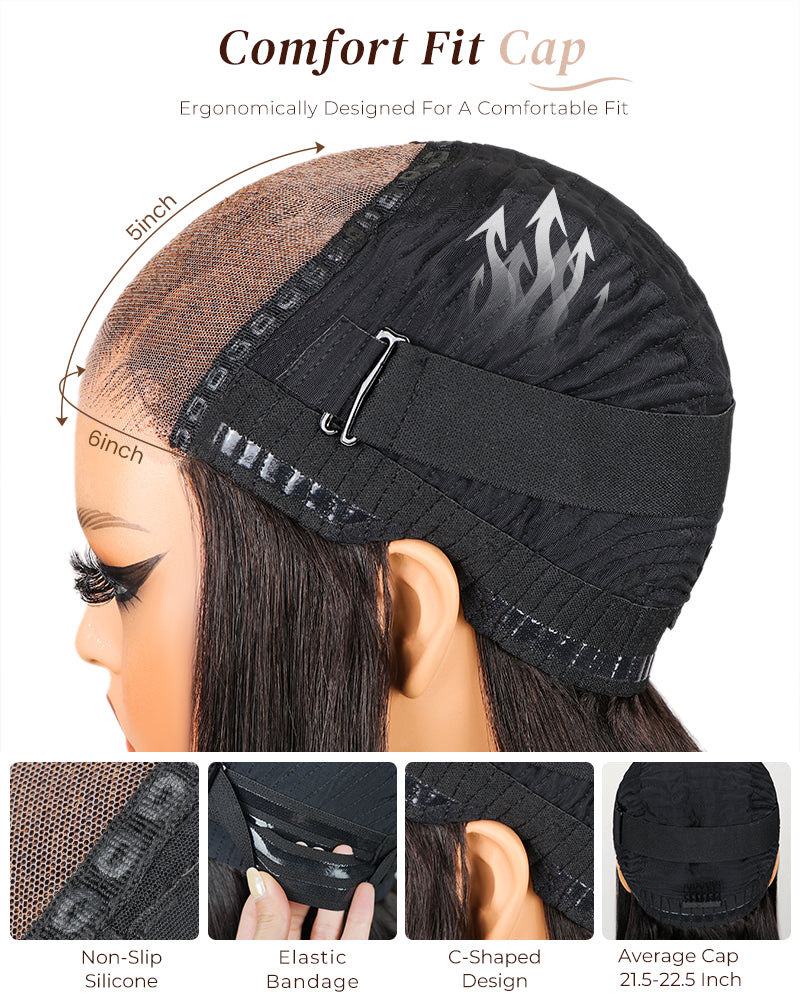 Arabella 6x5 invisible knots Glueless Auburn Highlights on Black Hair Loose Deep Wave Wig Pre-cut Lace