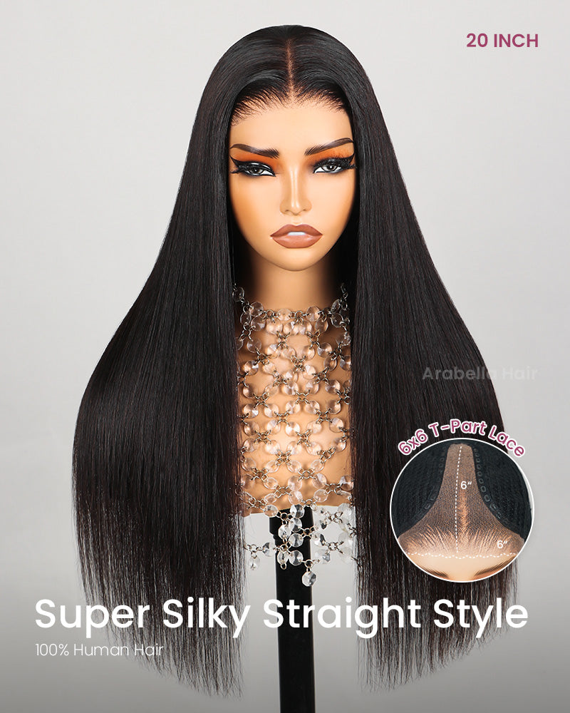 【Bogo Sale】Natural Black Silky Straight Wigs 6x6 Lace Glueless Human Hair Wigs Middle Part