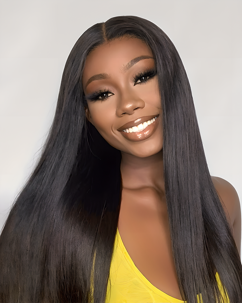 【Bogo Sale】Natural Black Silky Straight Wigs 6x6 Lace Glueless Human Hair Wigs Middle Part