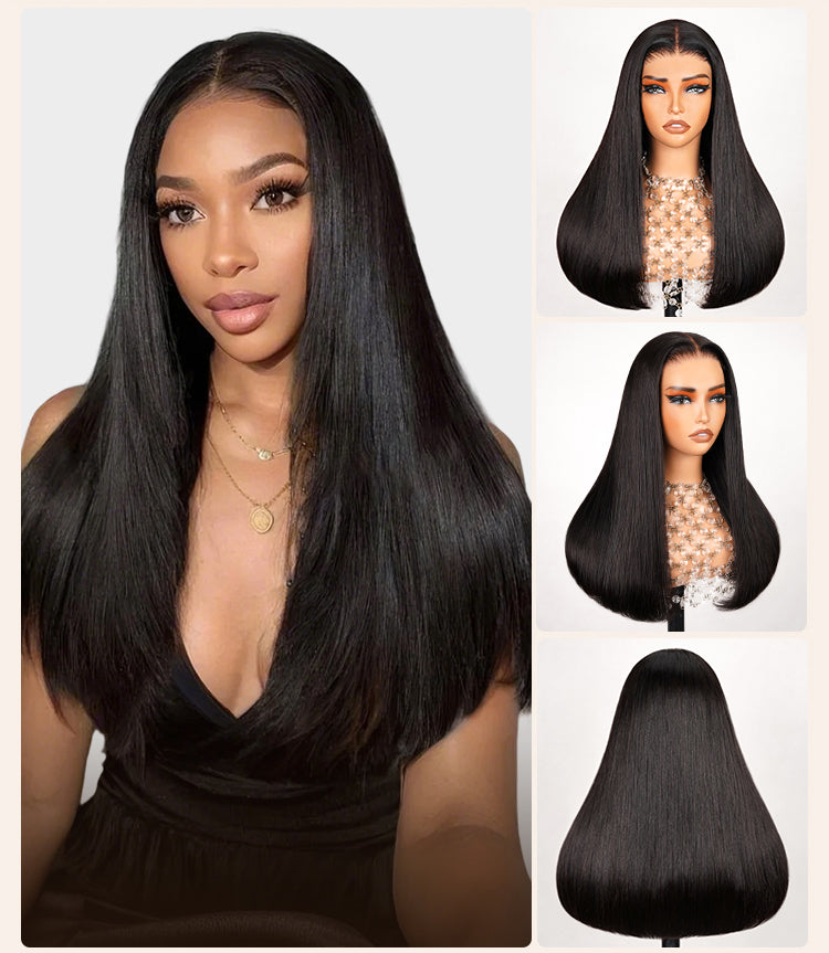 Collage of Model and Mannequin Wearing Black Wig