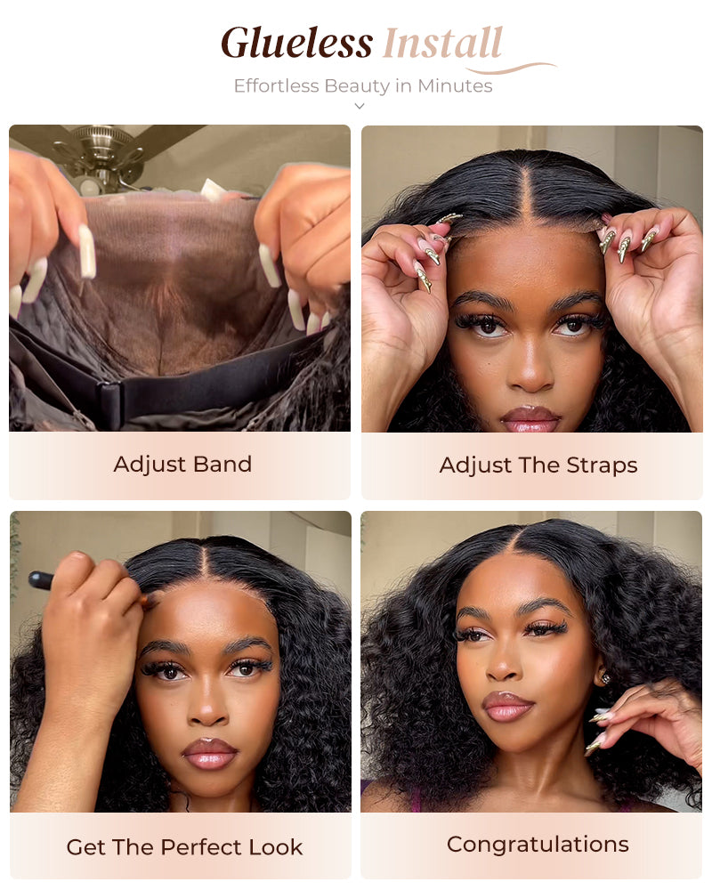 Arabella 6x5 Lace Glueless & 6 Inches Deep Part Jerry Curly Bob Wig Pre-cut Lace Natural Black