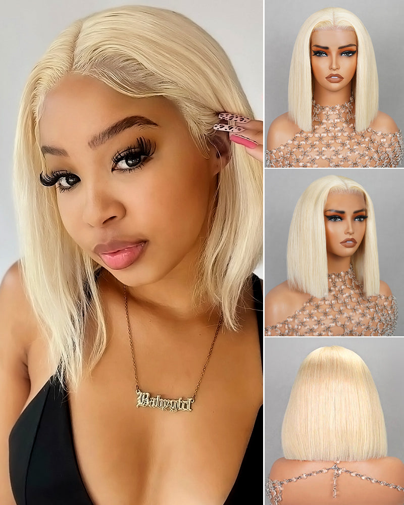Arabella 6x5 Invisible Knots Glueless & 13x4 Frontal Lace Straight Bob Wig Pre-cut Lace 613 Blonde Beginner Friendly