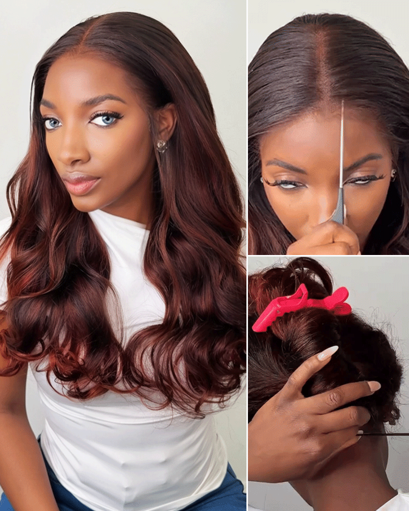 Arabella 13x6 Three-Go™ Burgundy Brown Ombre Glueless Wig Loose Body Wave With Drawstring 100% Human Hair Wig