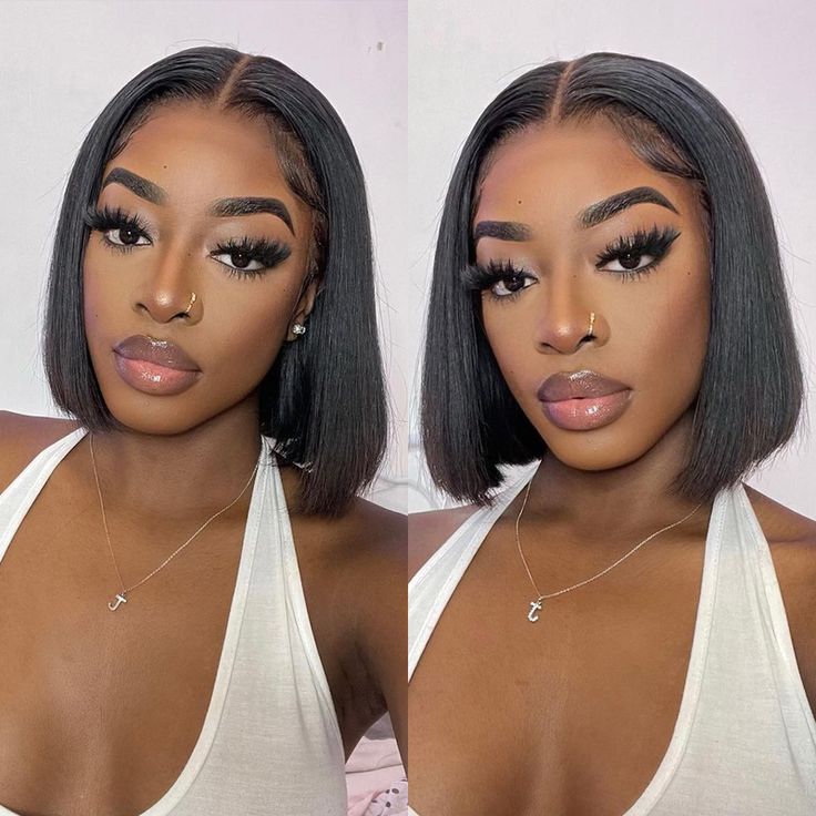 Straight Bob 15A Grade Human Hair 210% Density Straight Bob Wigs Lace Frontal Wig With Baby Hair