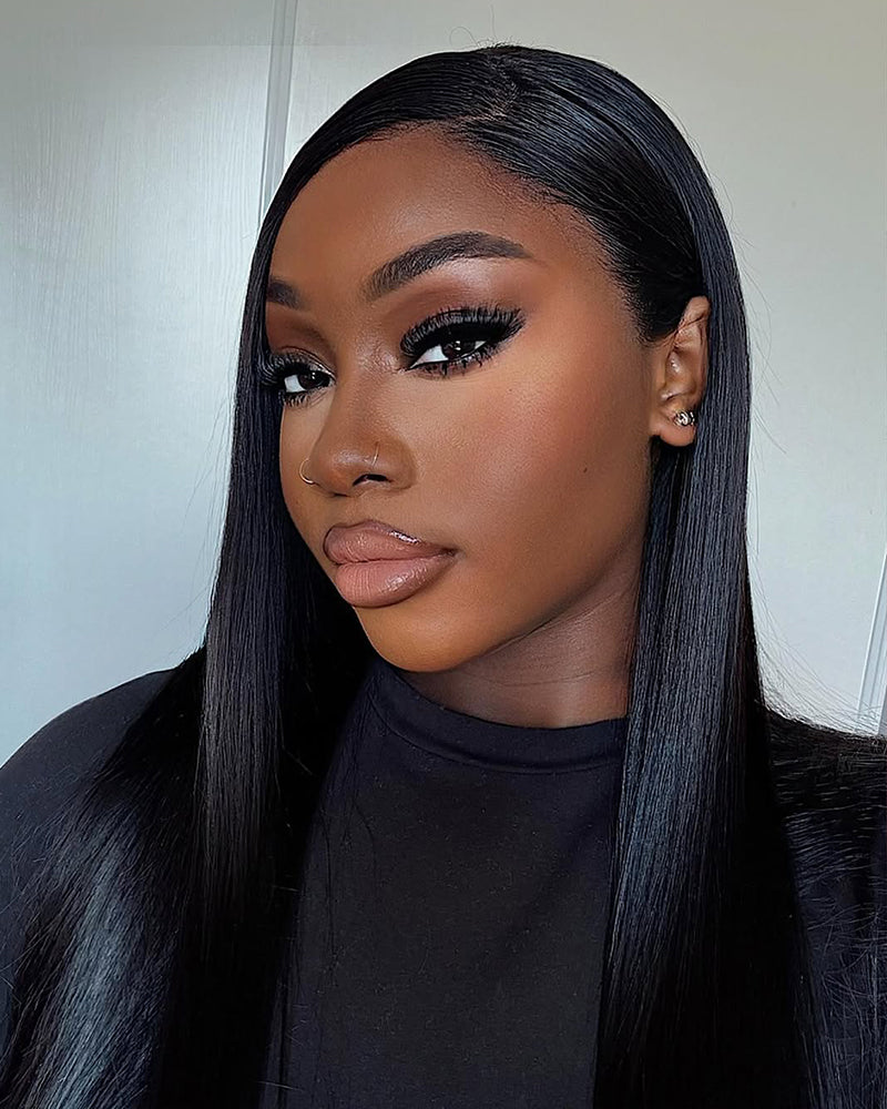 Arabella 6x5 Invisible Knots & 13x4 Frontal Lace Straight Wig Pre-cut Lace Natural Black Beginner Friendly