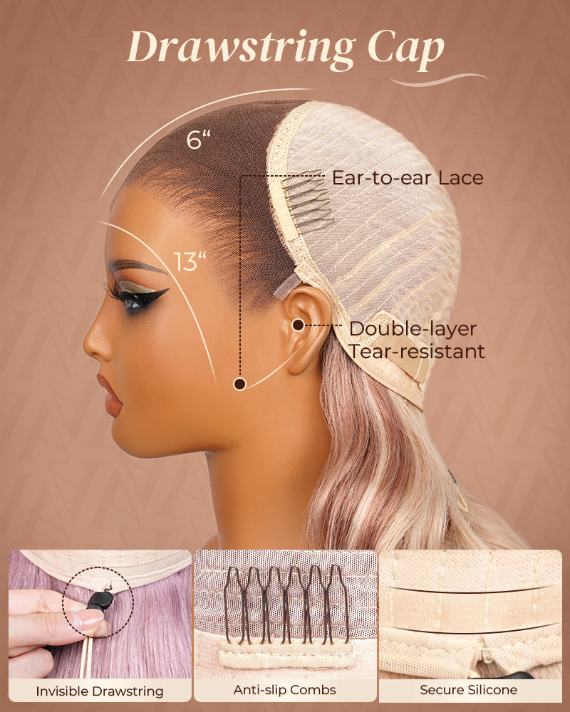 000Arabella 13x6 Three-Go™ Ash Purple Glueless Wig Silky Straight With Drawstring 100% Human Hair Wig