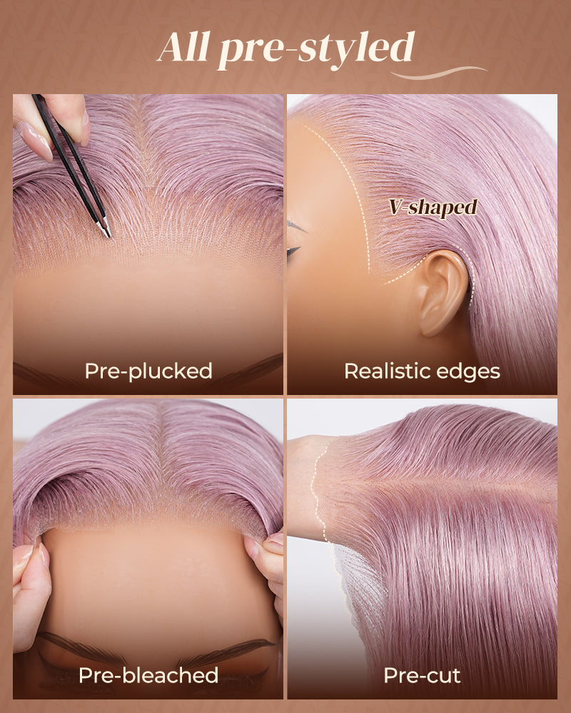 000Arabella 13x6 Three-Go™ Ash Purple Glueless Wig Silky Straight With Drawstring 100% Human Hair Wig