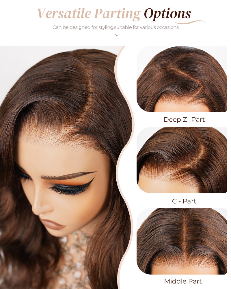 Arabella Dark Brown Natural Loose Wave Wig Parting Options