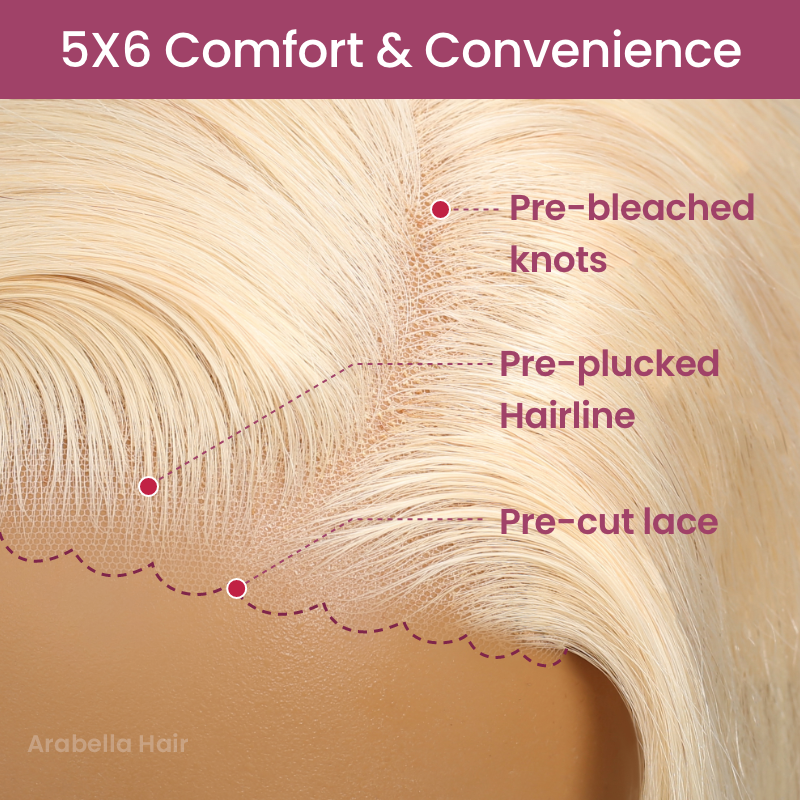 【$299 = 2 WIGS】Arabella 6x5 invisible knots Glueless 613 Blonde Silky Straight Bob Wig Pre-cut Lace Beginner Friendly