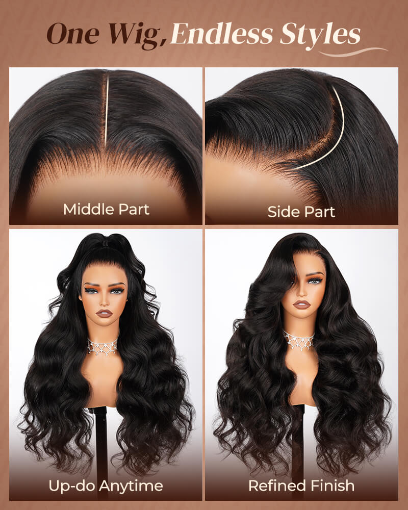 Arabella 13x6 Three-Go™ Glueless Wig Body Wave With Drawstring Natural Black 100% Human Hair Wig