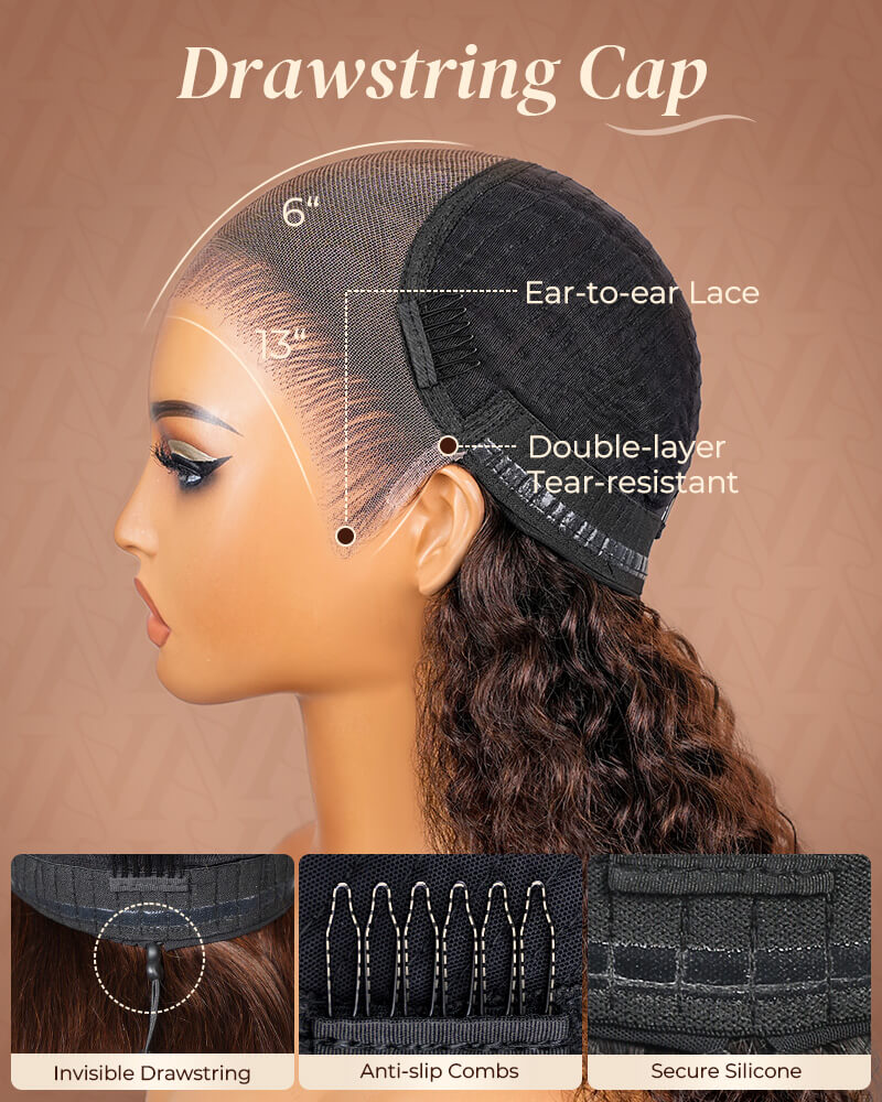 Arabella 13x6 Three-Go™ Chocolate Brown Glueless Wig Water Wave With Drawstring 100% Human Hair Wig