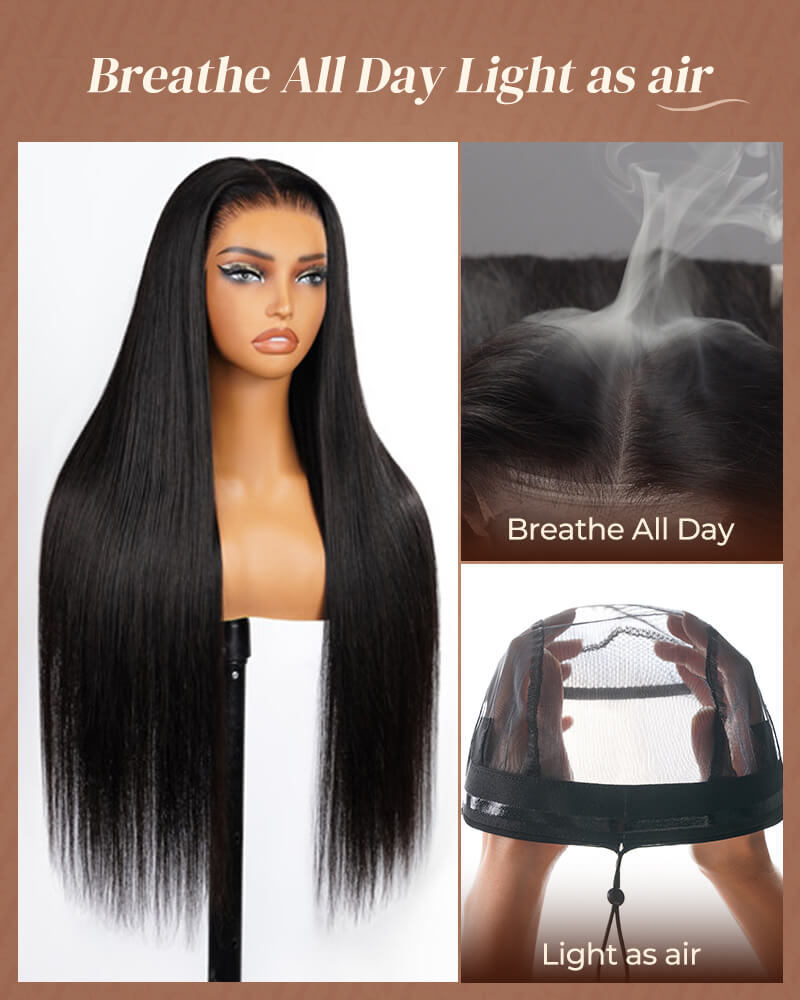 Pure-Luxe™ Silky Straight Natural Black/Brown Colored Pre-Cut Glueless 13x6 Lace 200%/250% Ultra-Dense Human Hair Wig