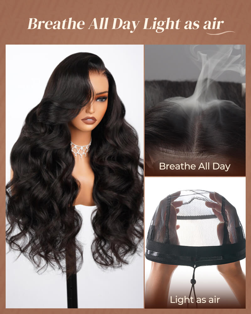Value Set | Arabella 13x6 Three-Go™ Glueless Wig Body Wave With Drawstring Natural Black 100% Human Hair Wig