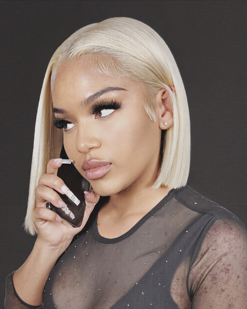 Arabella 6x5 Invisible Knots Glueless & 13x4 Frontal Lace Straight Bob Wig Pre-cut Lace 613 Blonde Beginner Friendly