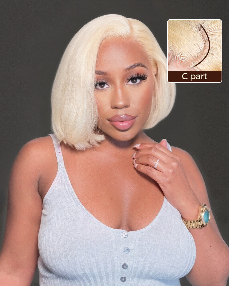 Arabella 6x5 Invisible Knots Glueless & 13x4 Frontal Lace Straight Bob Wig Pre-cut Lace 613 Blonde Beginner Friendly