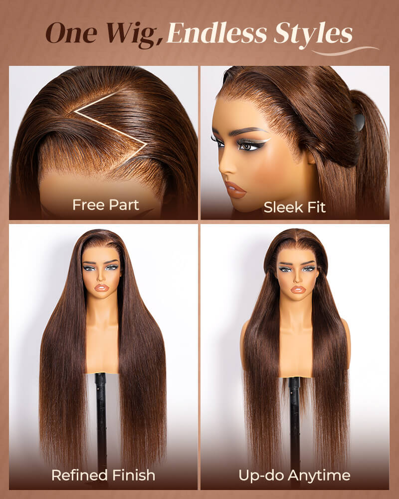Value Set | Arabella 13x6 Three-Go™ Chocolate Brown Glueless Wig Body Wave With Drawstring 100% Human Hair Wig