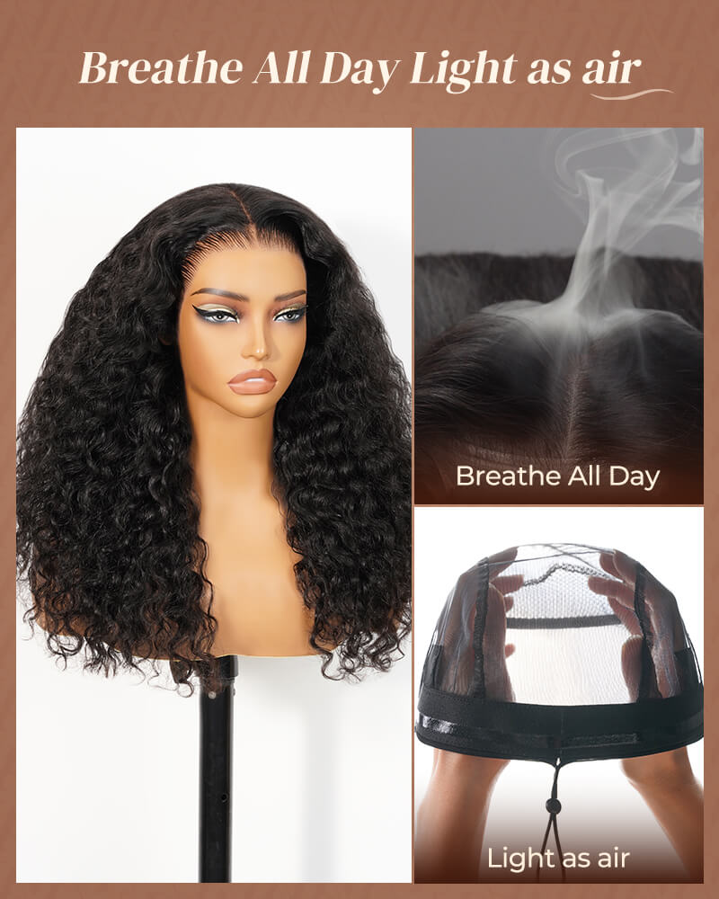 Value Set | Arabella 13x6 Three-Go™ Glueless Wig Water Wave With Drawstring Natural Black 100% Human Hair Wig