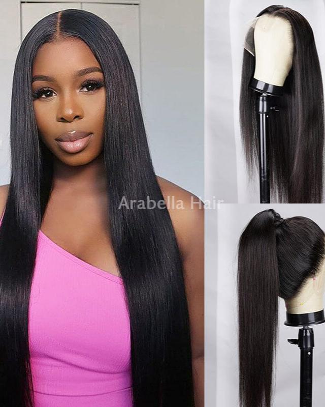 360 Lace Frontal Natural Black Long Straight Wig Free Part Ponytail Style Human Hair Wig -Arabella Hair Wigs Arabella Hair
