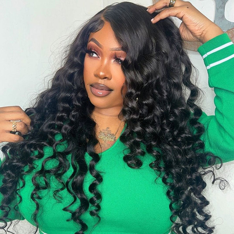 Loose Deep Wave Glueless Wig Lace Front Natural Black Human Hair Wigs