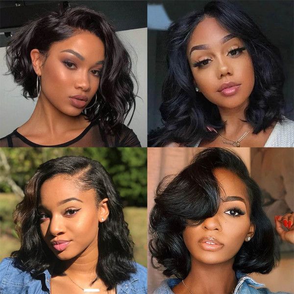 10" 5x5 Glueless Lace Short Body Wave Natural Colored Bob Wig Human Hair Wigs