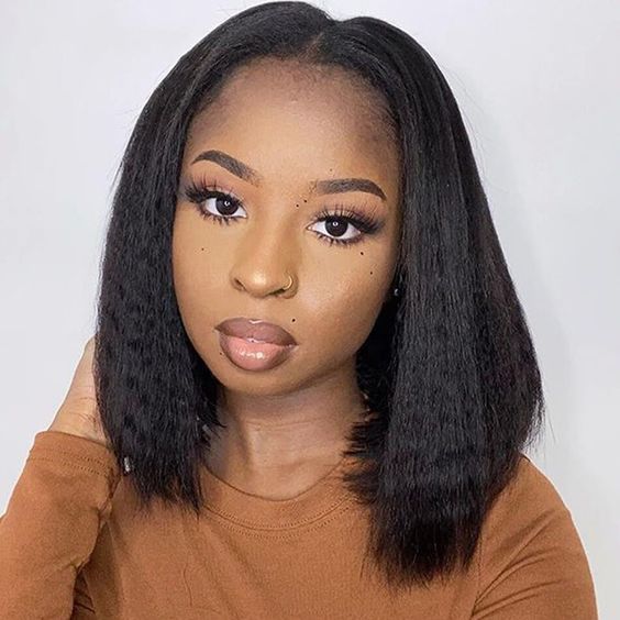 Yaki Straight V Part Bob Wig Natural BlackHuman Hair Glueless Wigs