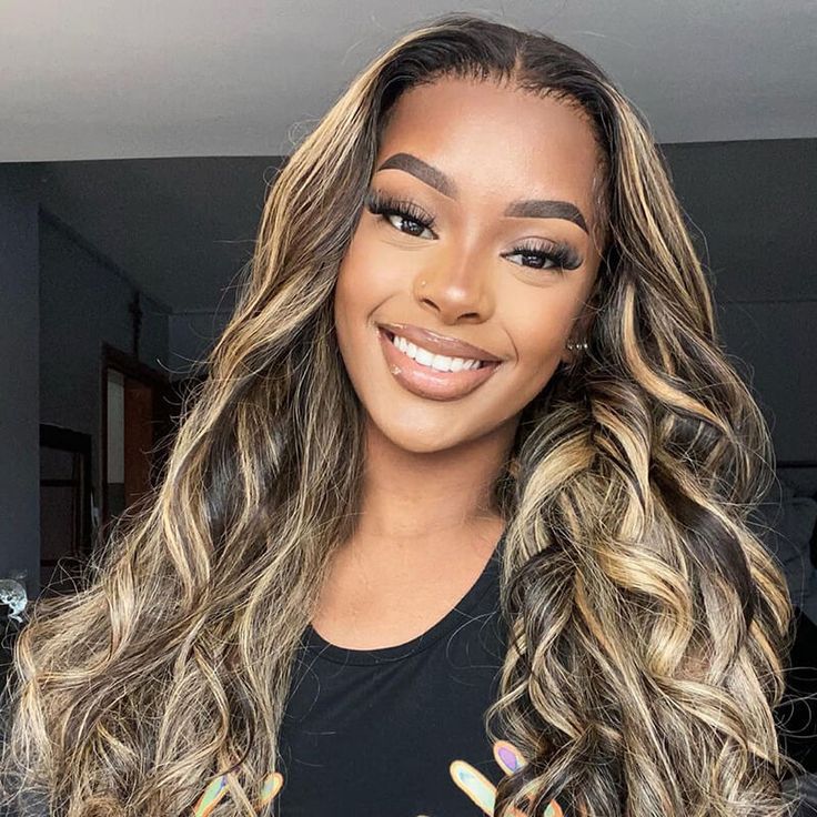 18" 13x4 Glueless Front Balayage Highlights Colored Body Wave Human Hair Wigs