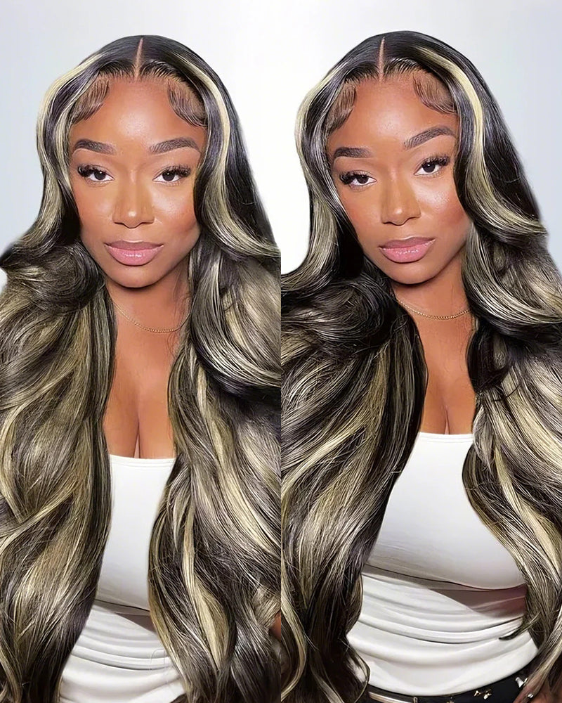 Arabella V-Part Lace Glueless Balayage Highlight Body Wave Wig Invisi Drawstring Clip & Go