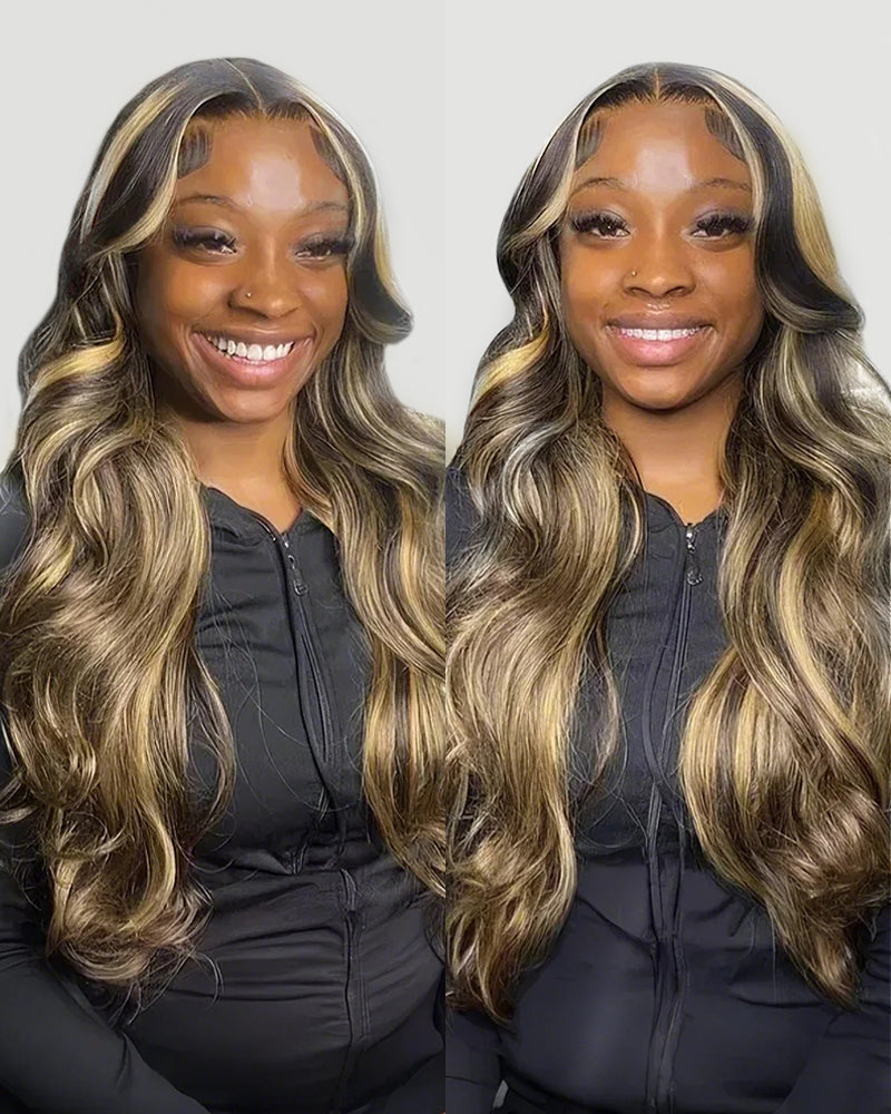 Arabella V-Part Lace Glueless Balayage Highlight Body Wave Wig Invisi Drawstring Clip & Go